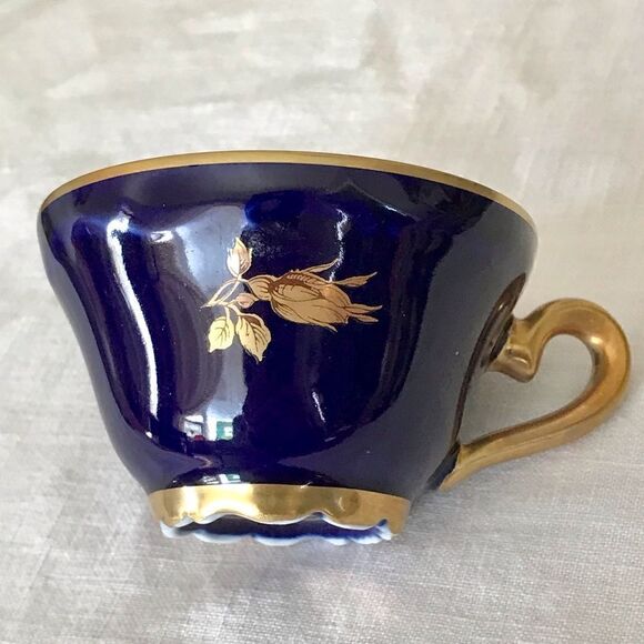 Bareuther Waldsassen Echt Cobalt Handarbeit Rose Demitasse Cup & Saucer Set 24kt - Picture 6 of 16